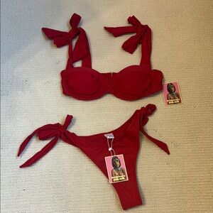 NWT Strawberry Milk Mob Red Bikini Set with Tie Straps